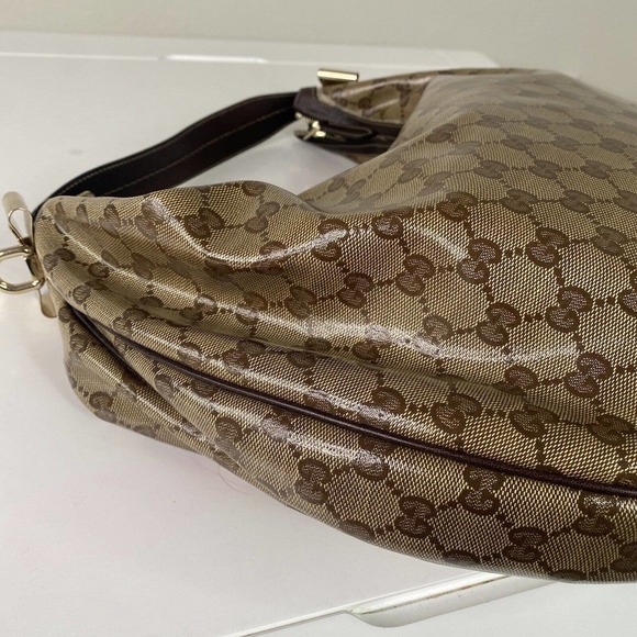 Gucci duchessa Hobo GG Logo, Crystal Coated canvas Bag , Beige Brown , Damaged - Picture 10 of 16